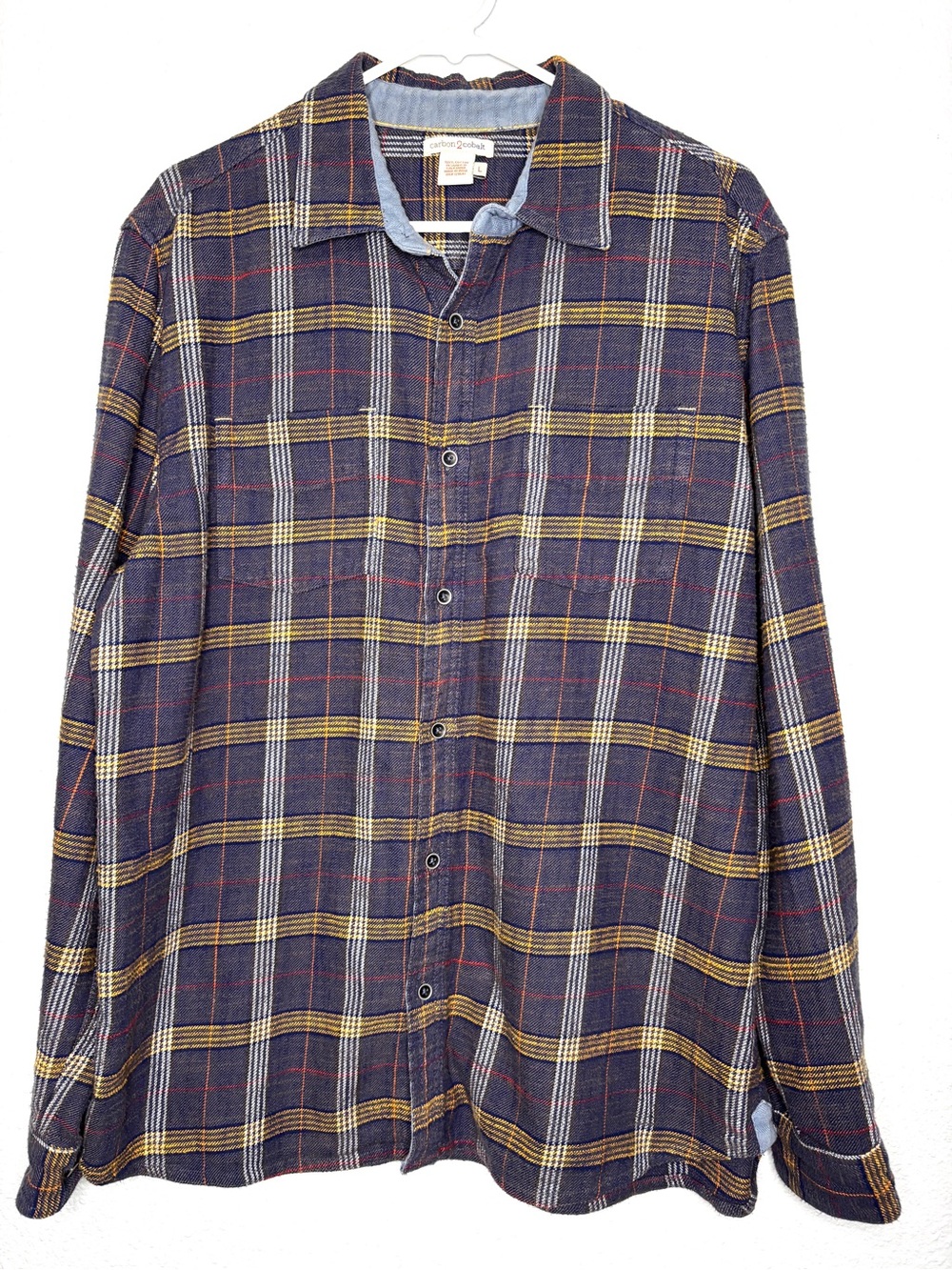 Carbon2Cobalt Blue Gray & Yellow Plaid Flannel Shirt L